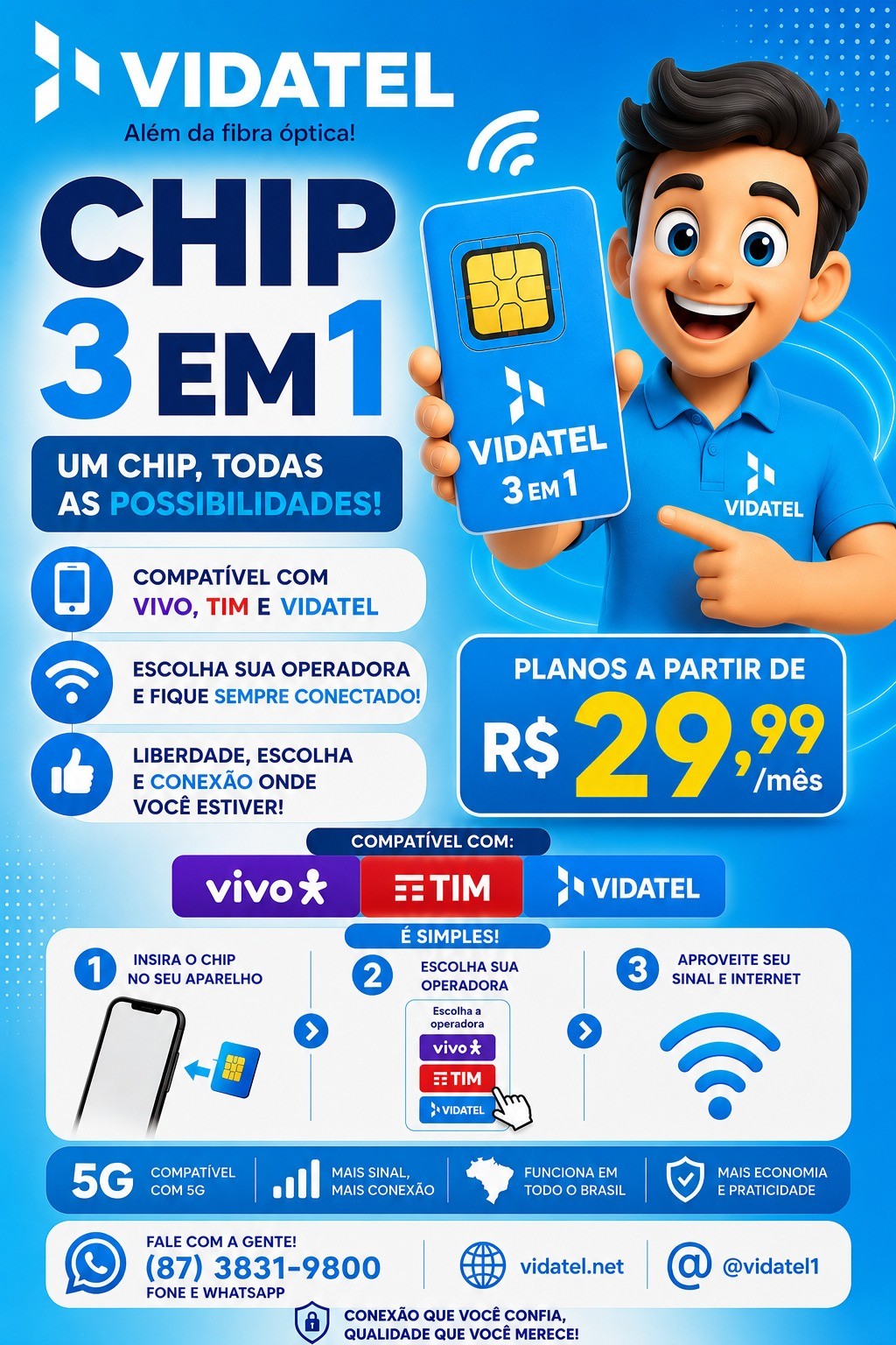 Banner do Chip 3 em 1 da Vidatel